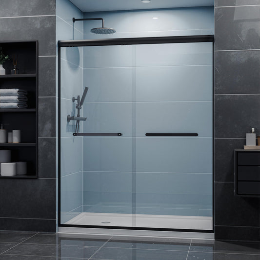 Kullavik Shower Door 56-60'' W x 72'' H Semi-Frameless Bypasss Bathroom Glass Shower Double Sliding Doors,1/4'' (6mm) Clear SGCC Tempered Glass with Explosion-Proof Film,Black