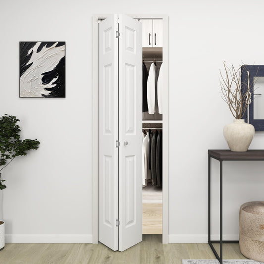 BarnSmith 24 in.x 80 in. Bifold Barn Door, 6 Panel White Primed Bifold Closet Door, Hollow Core Interior Barn Doors with Hardware Kit