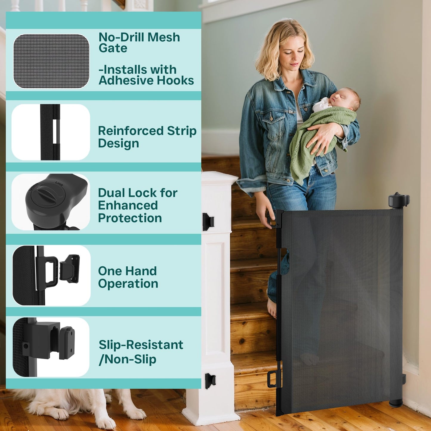 NurturaNook 236 Inch Extra Wide Retractable Baby Gate,Mesh Baby Gate or Mesh Dog Gate,34" Tall,Child Safety Gate for Doorways, Stairs, Hallways, Indoor or Outdoor