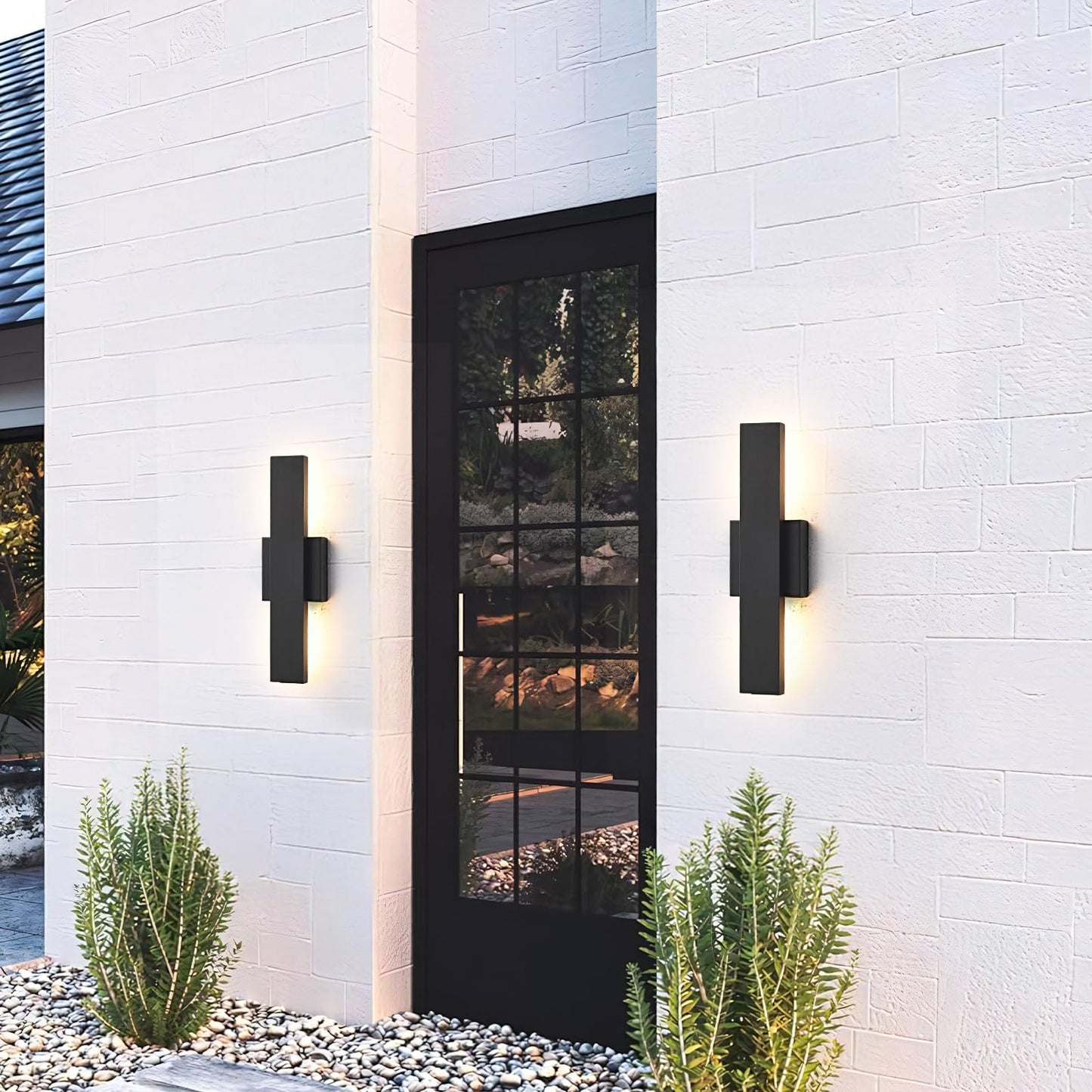 Outdoor Modern LED Wall Light Fixtures, Black Linear Exterior Wall Sconces 20W, Modern Porch Patio Light Fixture Waterproof Outdoor Wall Lights Outside Lights for House Garage Front Door Patio 2pack