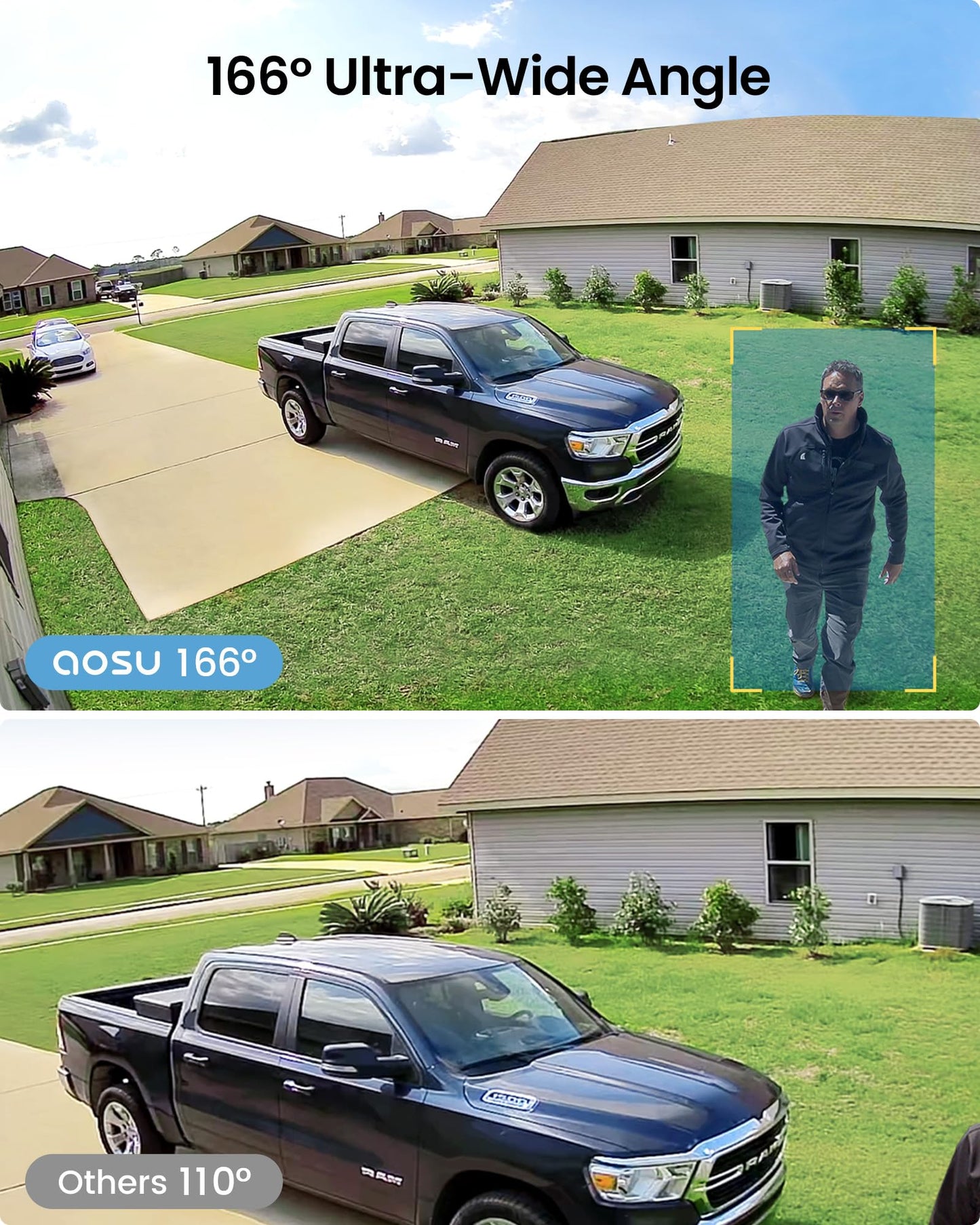 aosu Security Cameras Wireless Outdoor Home System, True 2K HD Night Vision, No Subscription Required, Long Battery Life, 166° Wide View, Spotlight & Siren Alarm, Motion Alert, Support 2.4 & 5GHz WiFi