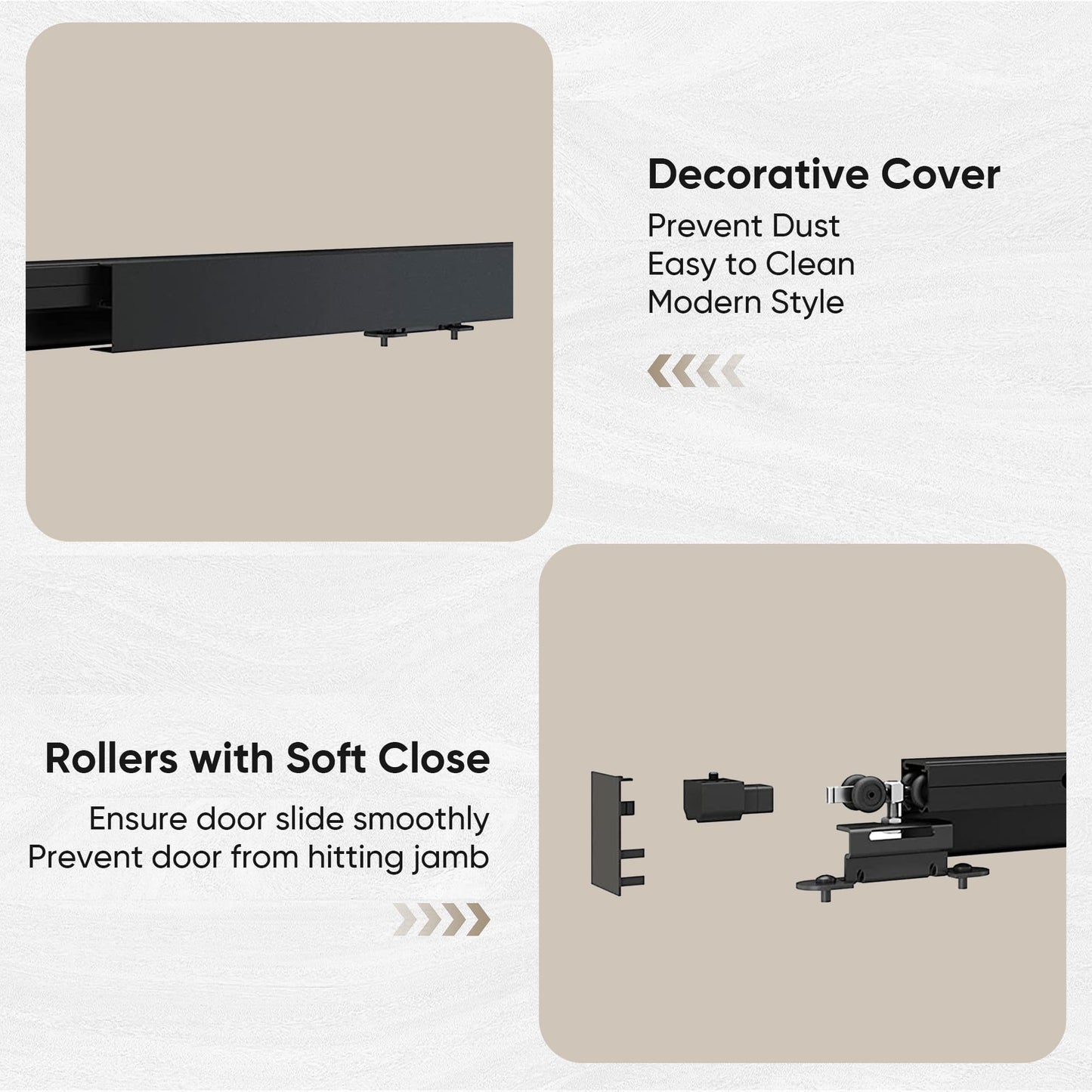 JUBEST 8FT Sliding Barn Door Hardware Track Kit, Aluminium Alloy Box Rail Wall Mount Barn Door Hardware, for Interior Wooden Door