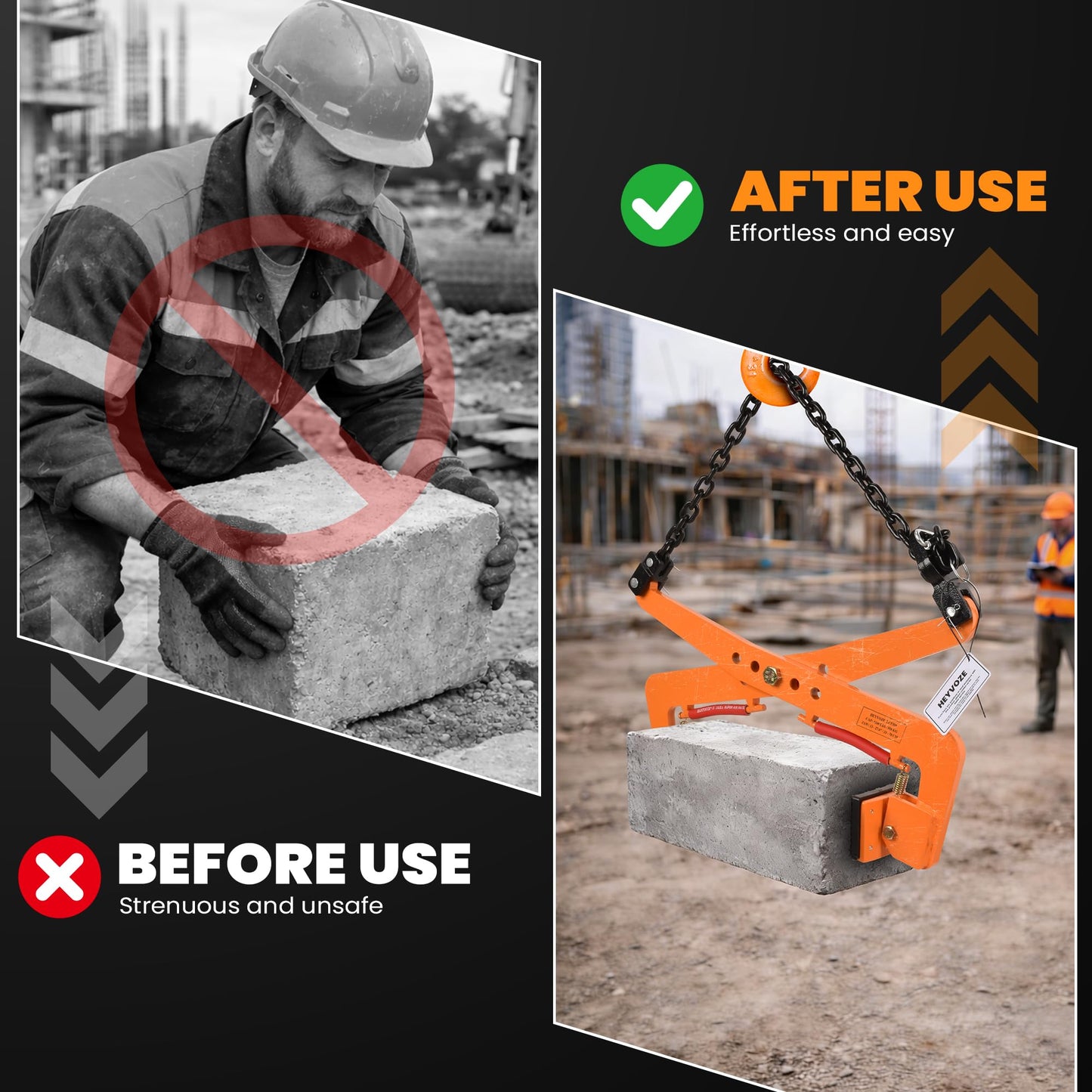 HEYVOZE 1100 Ibs Granite Slab Lifting Clamp, 13-28 Inch Stone Lifting Clamp, Heavy Duty Scissor Lifter Clamps for Vertical Transport of Marble, Slate, Brick, Timber and Rock