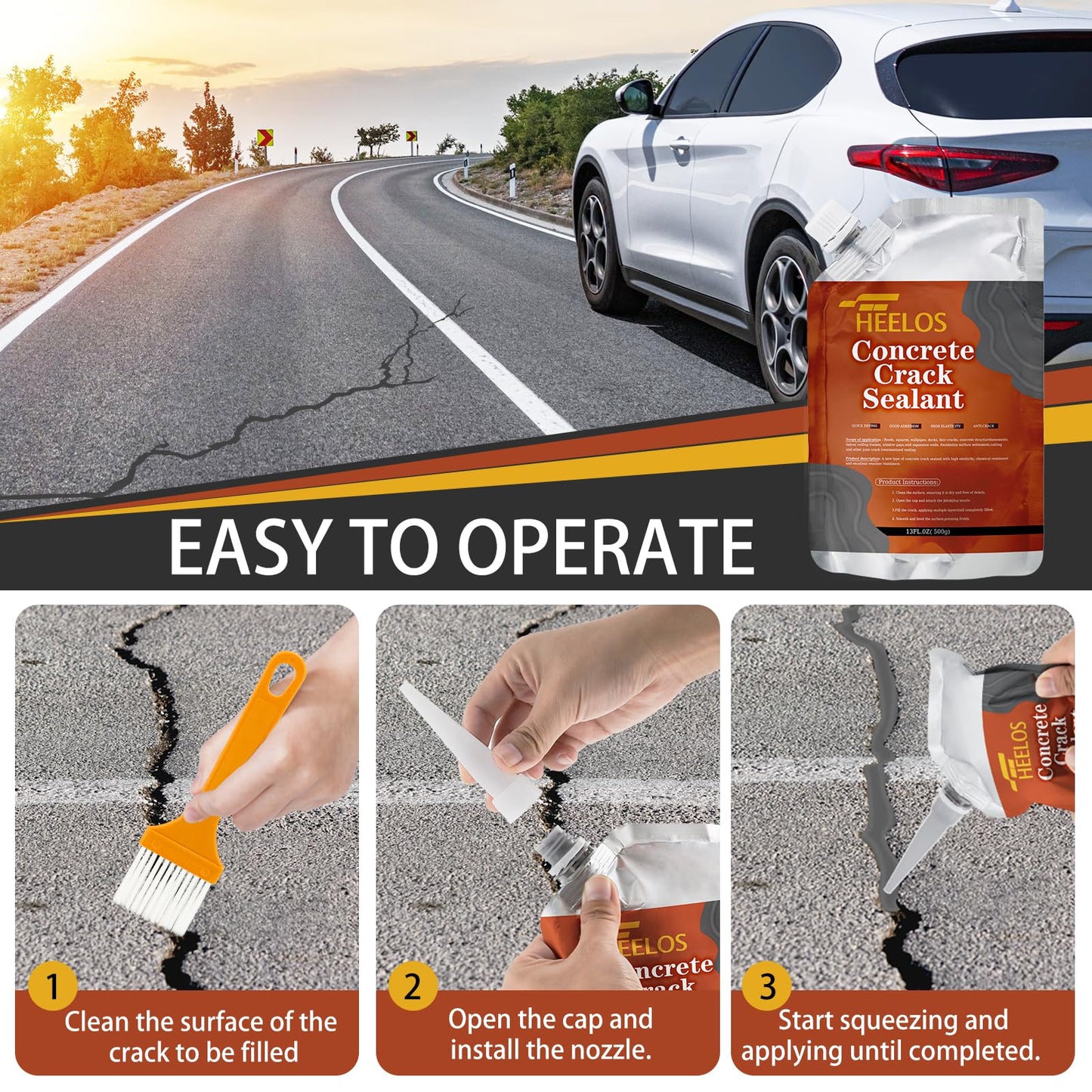 Concrete Crack Filler, 4 Pack Self Leveling Crack Sealant Repair Sealer, High Elasticity Cement Crack Filler, Waterproof Caulking Glue for Driveway, Patio, Sidewalk, Concrete Joint Repair, Grey