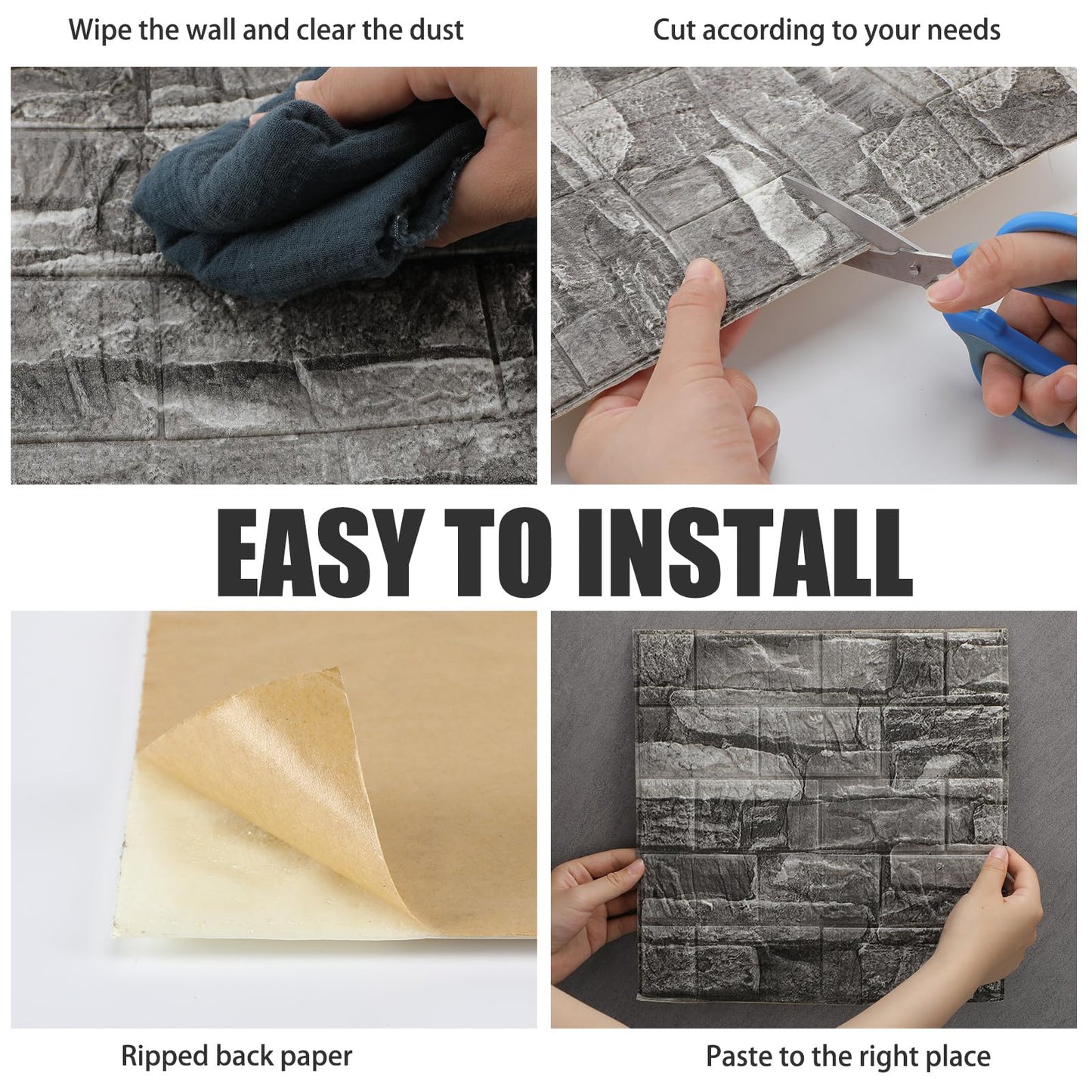 Tinlade 30 Pcs 28.81 Sq ft 3D Wall Panels Peel and Stick Foam Brick Wallpaper Printable Faux Brick Wall Panels Decorative Self Adhesive Tiles Waterproof(Rock Black)