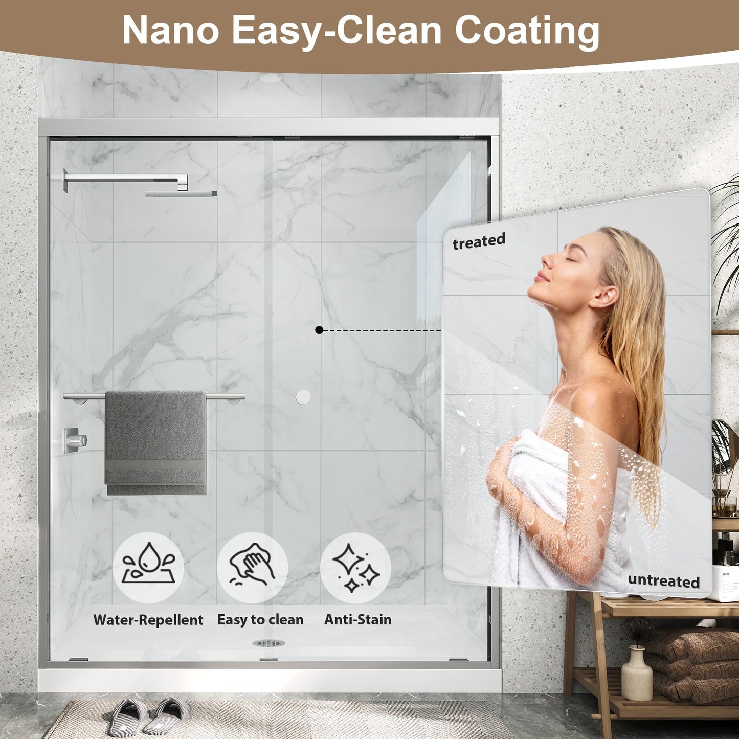 Double Sliding Shower Door 43-48" W x 72" H,Semi-Frameless Glass Shower Door with Nano Explosion-Proof Safety Film, 1/4"(6mm) Tempered Glass,Easy-Clean Bypass Walk-in Shower Door,Brushed Nickel