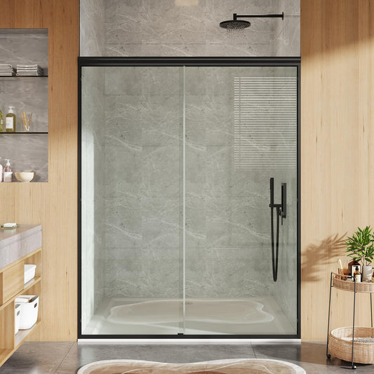 Sliding Shower Door, 44-48" Width x 72" Height, Bypass Single Sliding Design, 6mm (1/4") SGCC Tempered Glass, Brushed Nickel Finish with Matte Black Aluminum Alloy Track