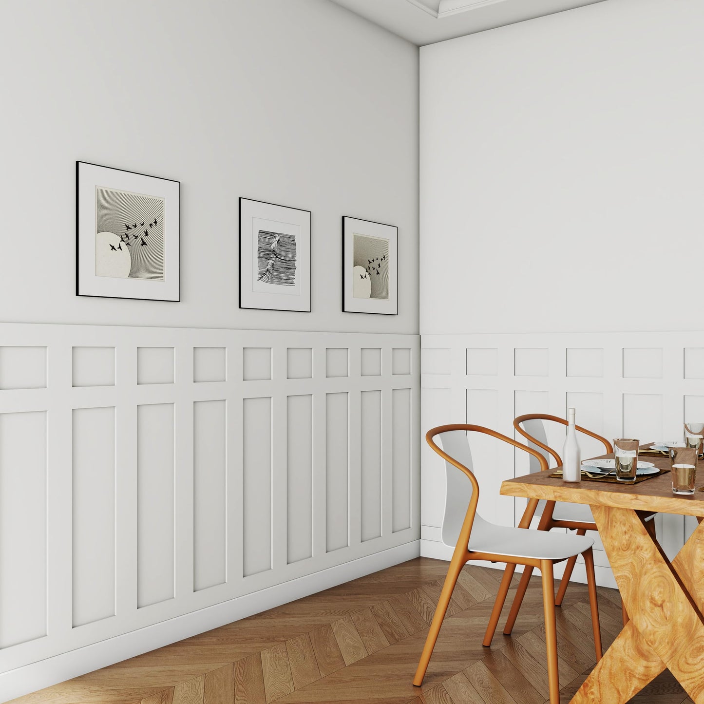 Pangda 23 Pcs 94.49 x 47.24 Inch MDF Board and Wall Batten Panel Kit Premade Wainscoting Panels Ready to Assemble Accent Decorative Wall Molding Kit for DIY Bedroom Living Room Home Decor