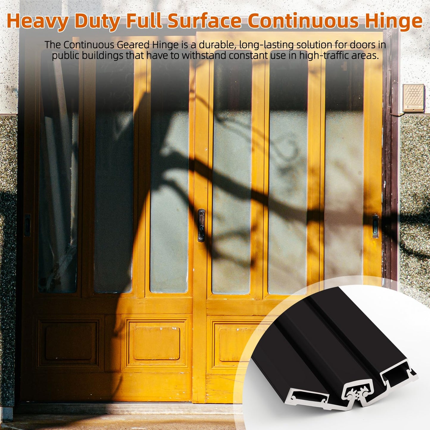 MorningRo 1 Pcs 83" Heavy Duty Continuous Hinge Y, Full Surface Anodized Aluminum Continuous Geared Hinge Center Pivot Tamperproof for Repairing Storefront Door Installations Door (Black)