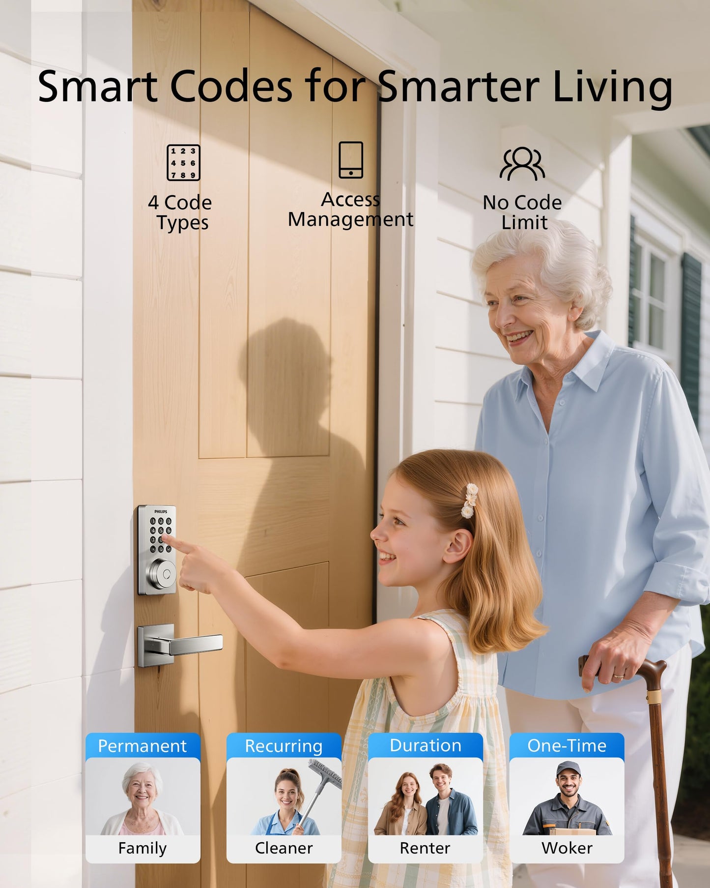 Philips WiFi Keypad Door Lock with Handle, Built-in WiFi, APP Remote Control, Voice & Fingerprint Unlock, Smart Locks for Front Door with Auto Lock, Keyless Entry Deadbolt, Satin Nickel