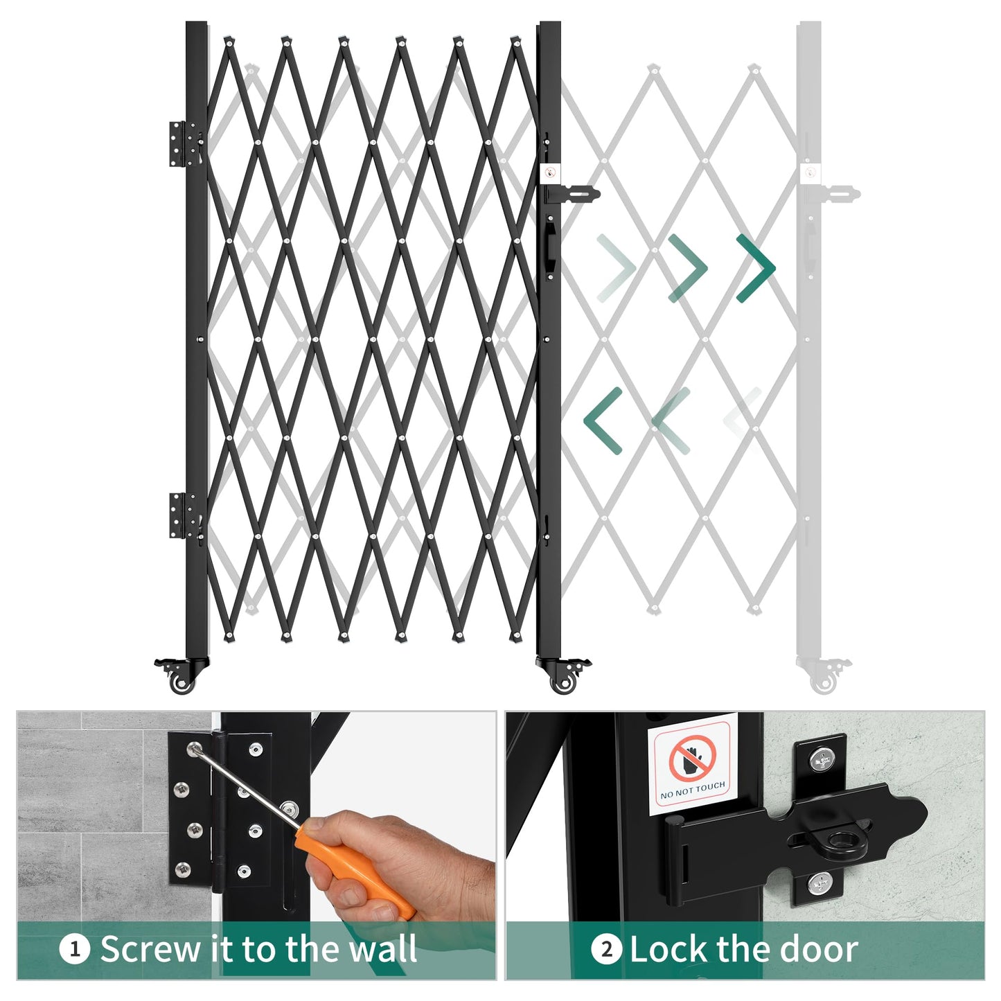 YITAHOME Single Folding Security Gate, 50" Hx75 W Folding Door Gate, Flexible Expanding Security Gate, Steel Safety Gates, 360° Rolling Barricade Gate, Scissor Gate with Padlock, Aluminum Alloy Mesh