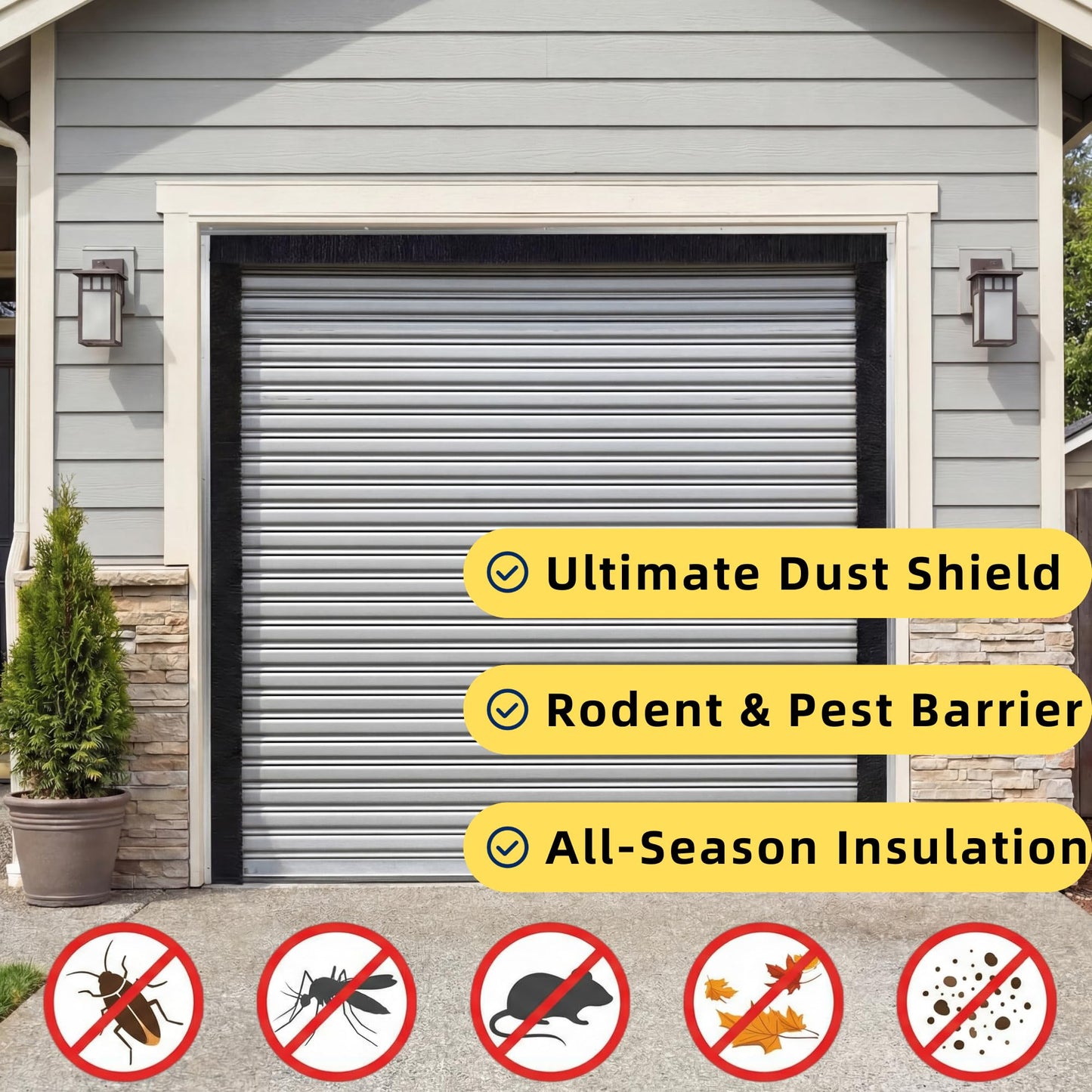 Mindoub 24 FT Garage Door Brush Seal Kit for 8'W X 8'H Doors, 3" High-Density Long Nylon Bristle with Pre-Drilled Aluminum Track, Complete Top and Side Weather Stripping for Roll Up & Sectional Doors