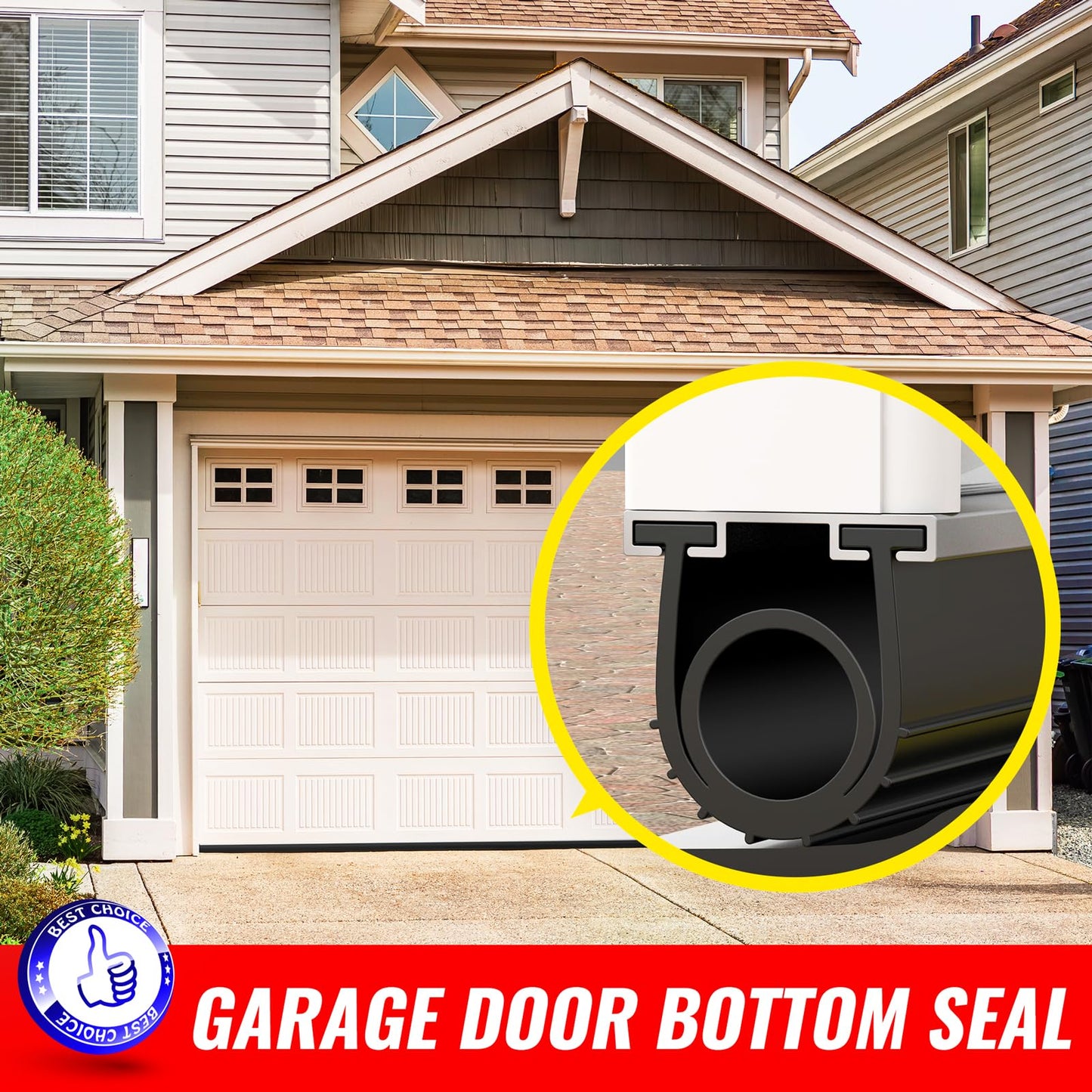 Jin&Bao 5/16" T-End Garage Door Seal Bottom Rubber Weather Stripping with 2 End Plugs, Weatherproof Seal Replacement Strip Dust & Pest Proof Threshold Buffering Garage Door Sweep (16FT, Black)
