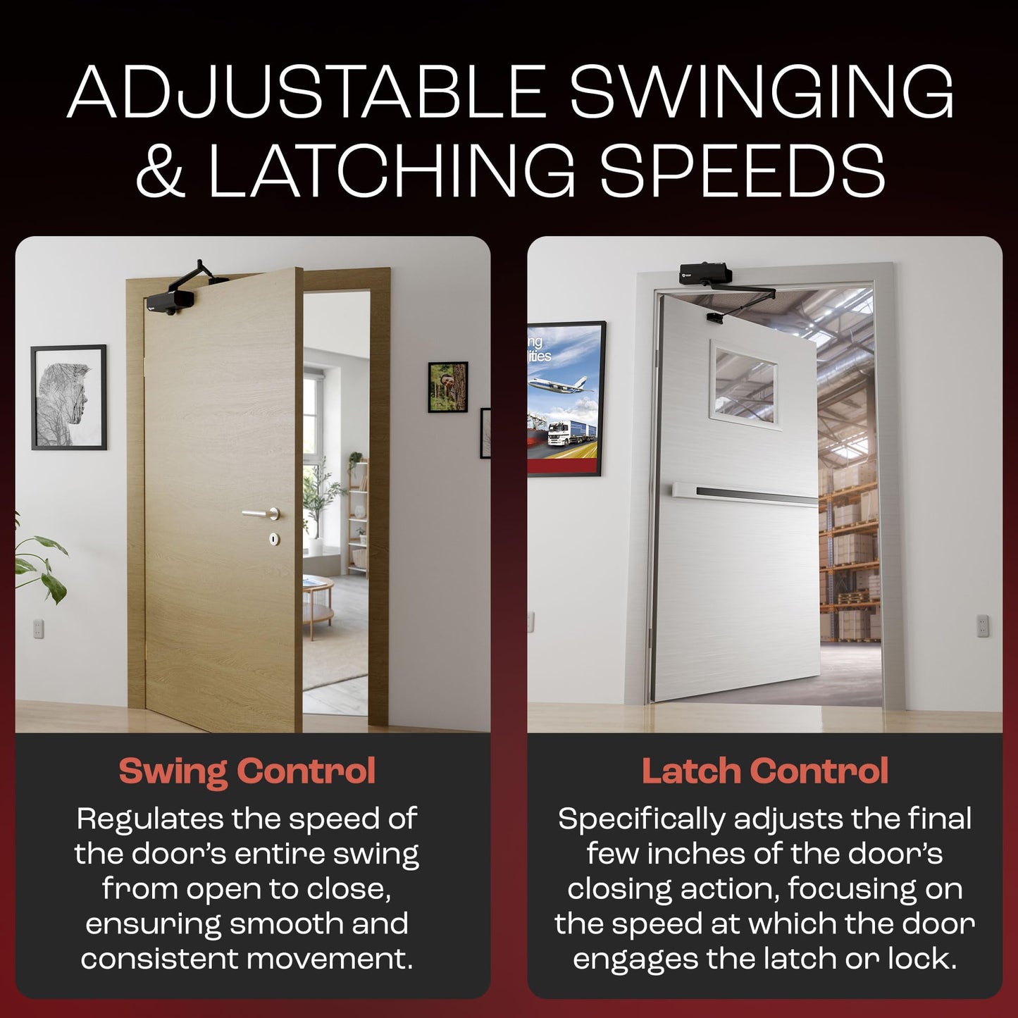 PrimeWare DC-300 Automatic Adjustable Door Closers for Home | Soft Close, No Slam | Residential and Commercial Door Closer | Level 3 | for Doors Weighing 90-140 lbs | Hydraulic Door Spring - Black