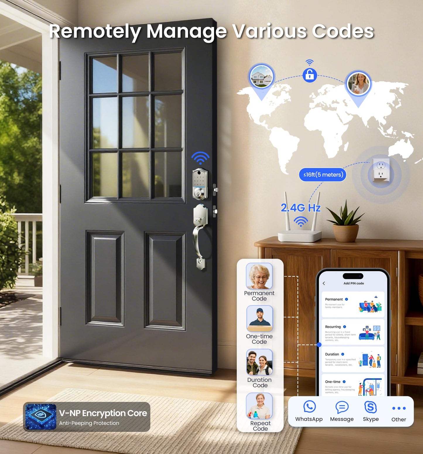 Veise VE017G-H Wi-Fi Smart Fingerprint Front Door Lock Set, Remote App Control, Keyless Entry Deadbolt with Handle, Backlit Keypad, IP55 Weatherproof, Auto Lock, Easy to Install, Satin Nickel
