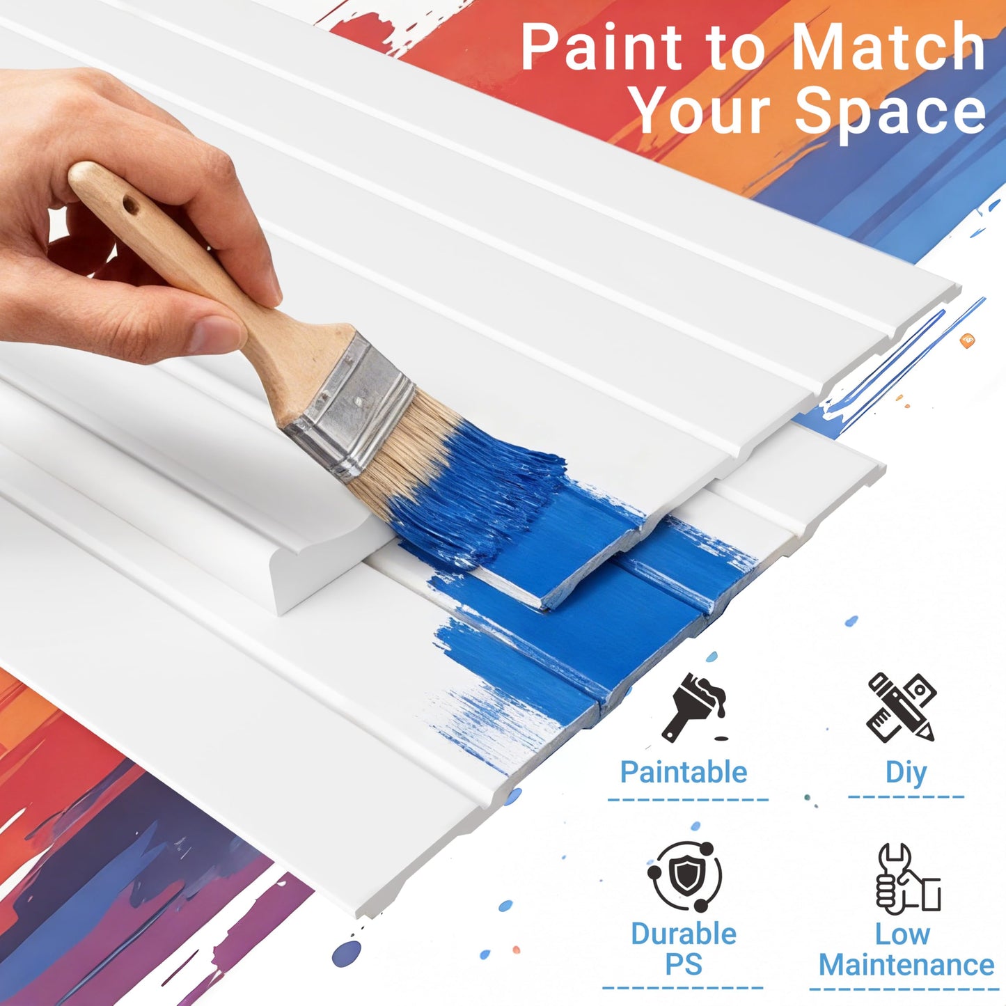 janasse PS Wainscoting Wall Panel Kit, 8PCS 38.7” x 9.65” Decorative Wall Panels, Paintable Waterproof PS Panels for Living Room, Dining Room & Hallway – Easy DIY, Covers 20.7 Sq.Ft(White)