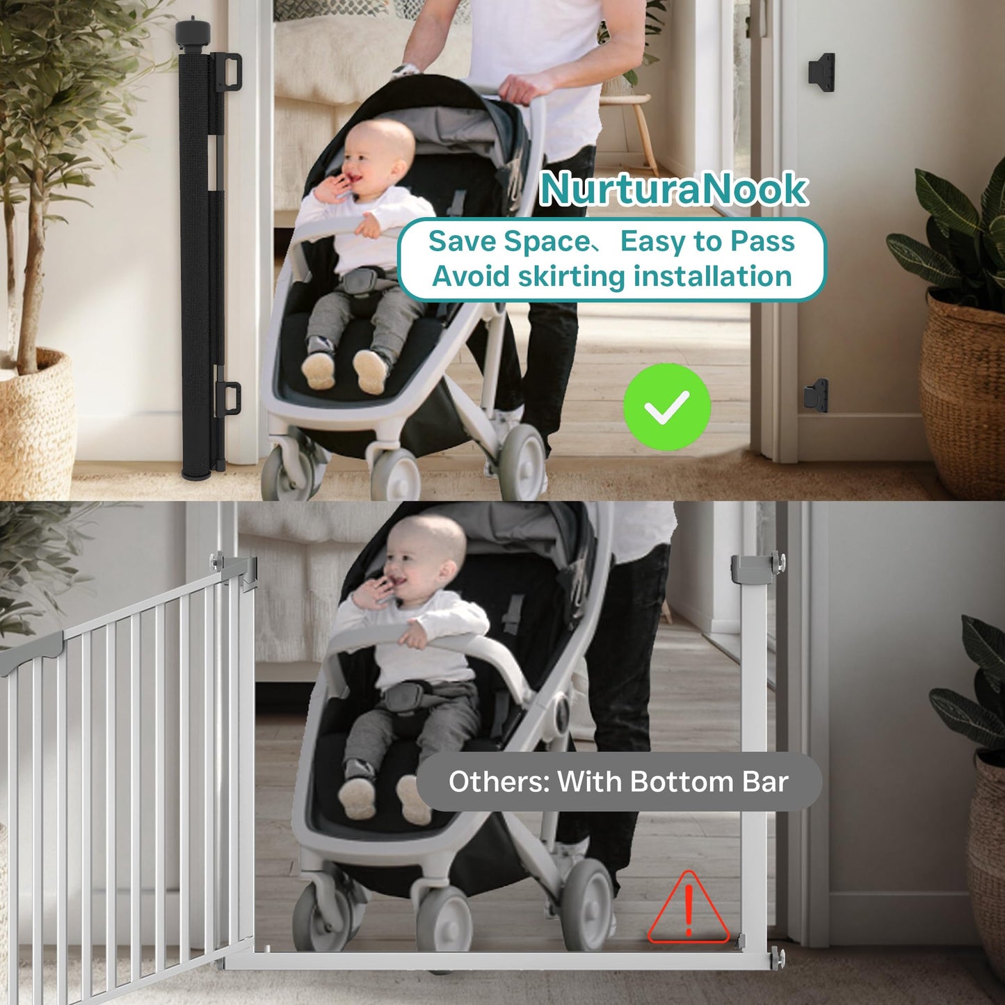 NurturaNook 236 Inch Extra Wide Retractable Baby Gate,Mesh Baby Gate or Mesh Dog Gate,34" Tall,Child Safety Gate for Doorways, Stairs, Hallways, Indoor or Outdoor