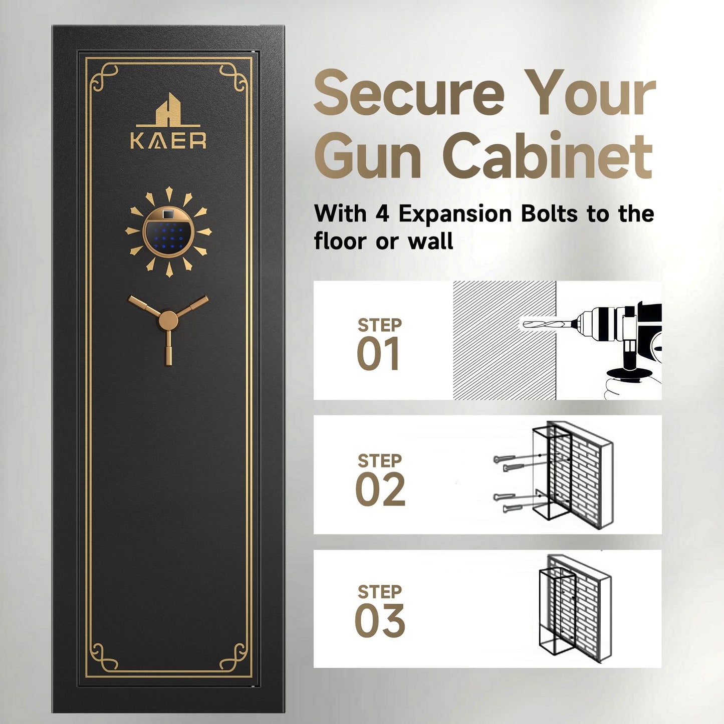 KAER 23-25 Biometric Gun Safe, Wider and Deeper Fingerprint Gun Safes for Rifle and Pistols, Large Quick Access Heavy-Duty Gun Cabinet for Firearm Ammo with Drawer & Gun Rack, Assembled
