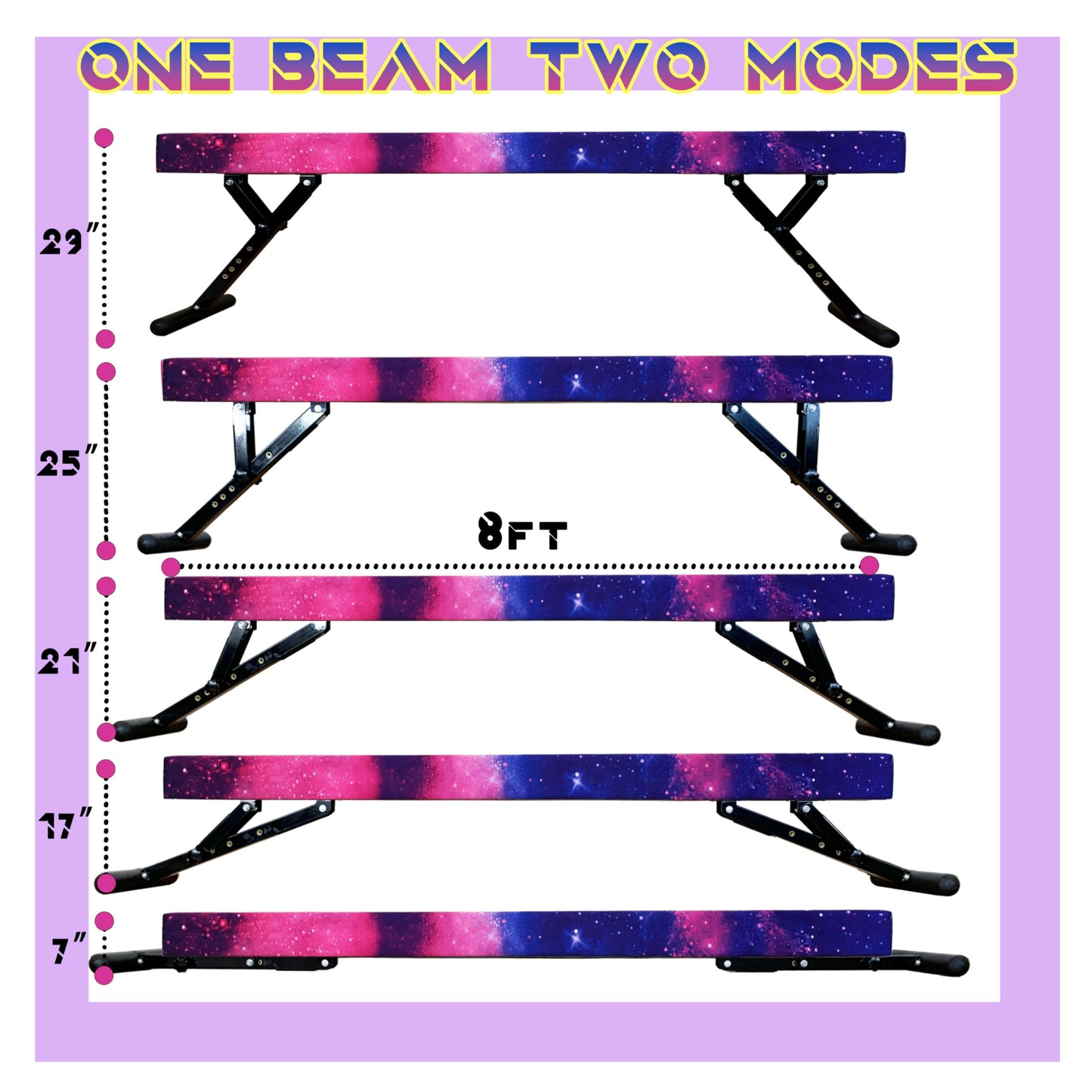 FC FUNCHEER Adjustable balane Beam for Kids - 8FT Gymnastics Beam - high and Low Floor Beam for All Gymnastic Levels-Professional Gymnastic Equipment for Home and Gym Center