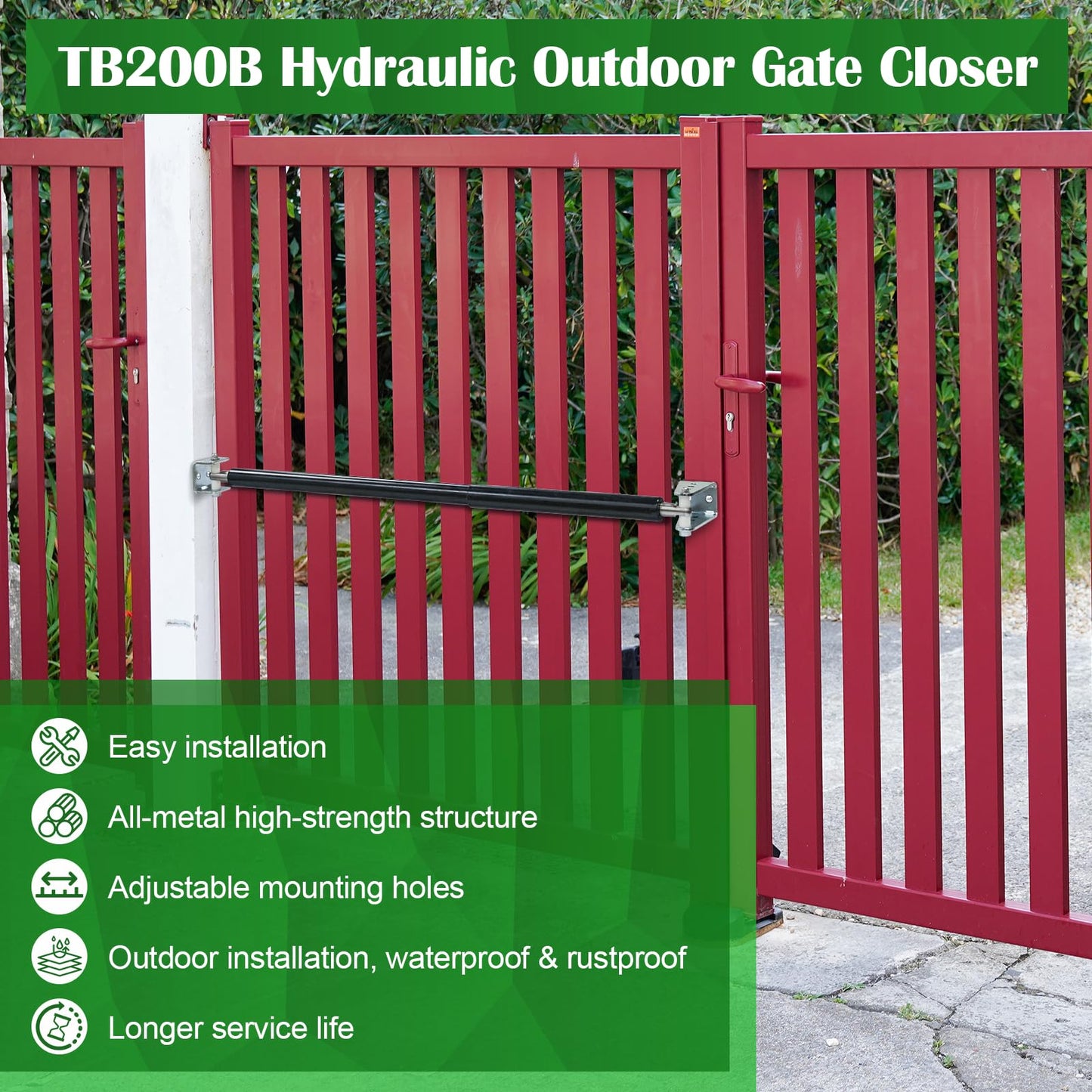 TB200B Heavy Duty Hydraulic Outdoor Door Closer, Suitable for 40 to 64 inch Doors, Load Capacity 60 to160 lbs | for Farms/ranches/Gardens (Black)