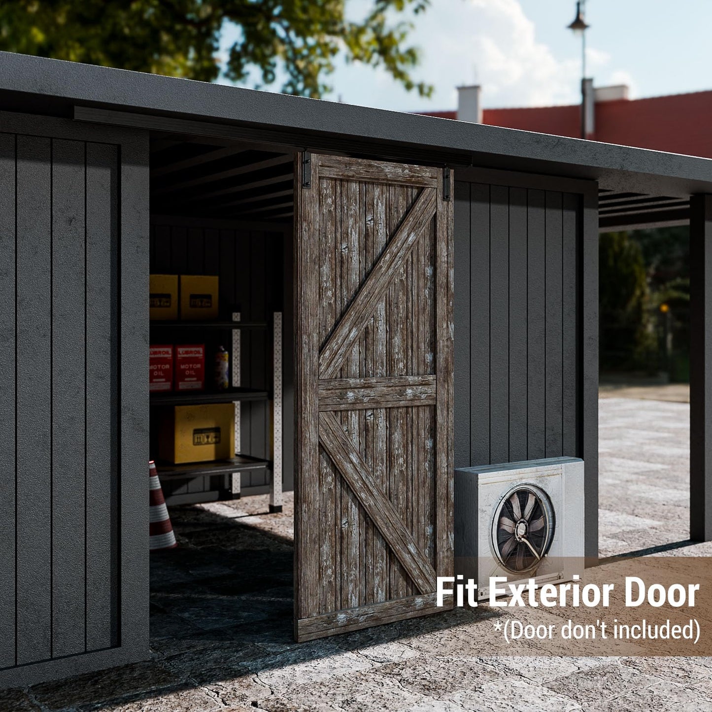 FLYVLIEG 6.6FT Ceiling Mount Box Rail Barn Door Hardware Heavy Duty Sliding Barn Door Track Kit for Single Door, Aluminum Alloy, Easy Install (No Door)
