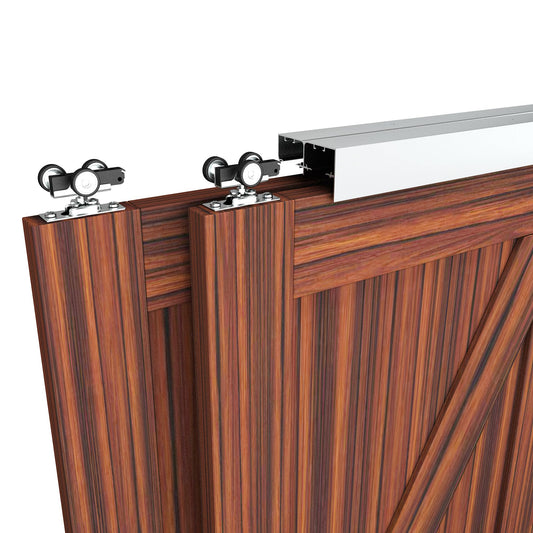 WEWORTH Heavy Duty Double Bypass Sliding Closet Door Track Kit Hardware 96”/8FT Aluminium Alloy Track Rail Set,for 2 Door System,Smoothly and Quietly,Silver