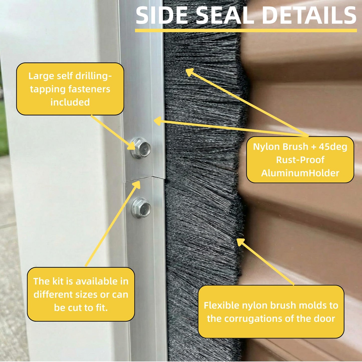 Mindoub 24 FT Garage Door Brush Seal Kit for 8'W X 8'H Doors, 3" High-Density Long Nylon Bristle with Pre-Drilled Aluminum Track, Complete Top and Side Weather Stripping for Roll Up & Sectional Doors