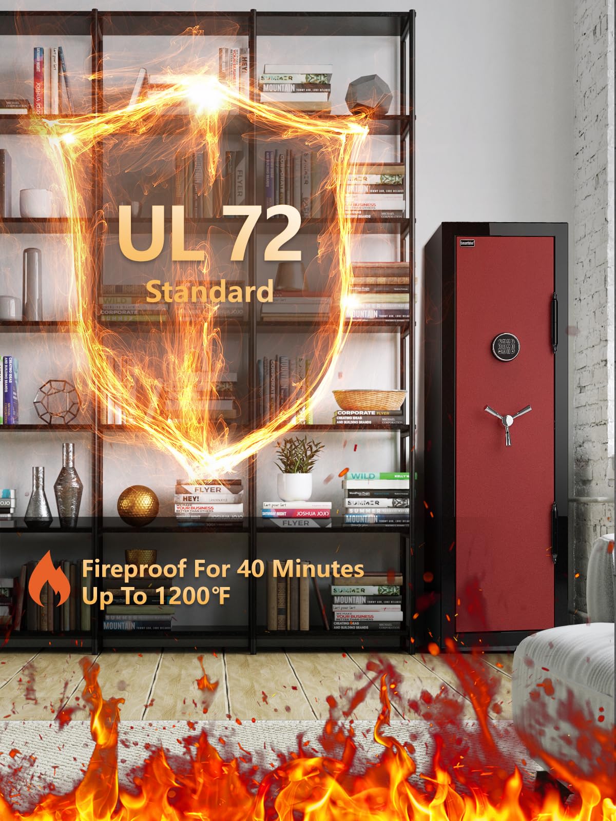 Fireproof Safe with Digital Lock – 8.12 cu.ft Heavy-Duty Large Safe Box for Home, Business & Office | Secure, Durable & Stylish Black/RED Design