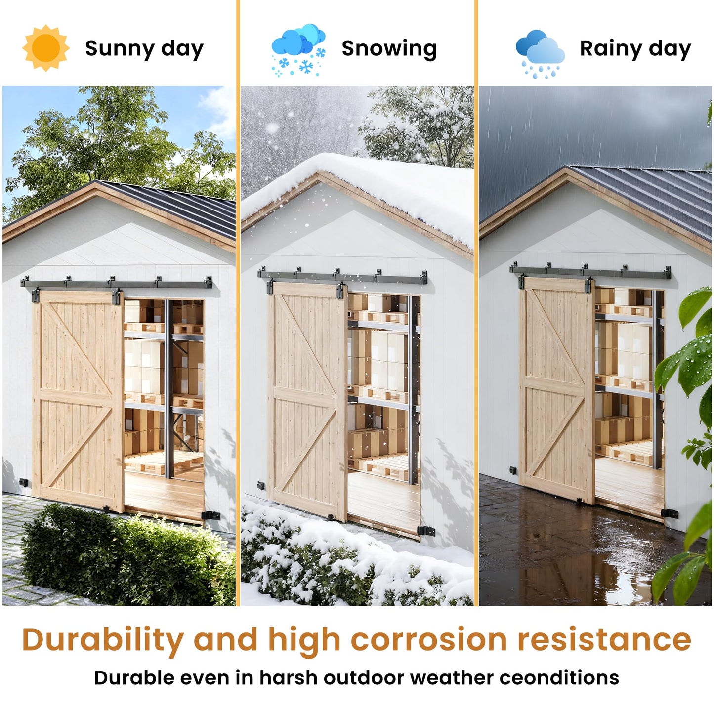 SmartStandard 8FT Exterior Sliding Barn Door Hardware Kit, Box Rail Barn Door Track Kit for Outdoor Use, 450lb Capacity Heavy Duty Wall Mount Kit, Fix Single 48" Door