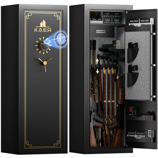 KAER 23-25 Biometric Gun Safe, Wider and Deeper Fingerprint Gun Safes for Rifle and Pistols, Large Quick Access Heavy-Duty Gun Cabinet for Firearm Ammo with Drawer & Gun Rack, Assembled
