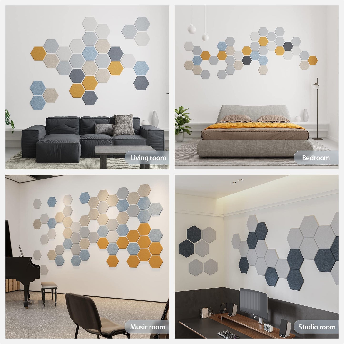 Amantech 12 Pack Acoustic Panels Self Adhesive Sound Proof Foam, High Density Sound Acoustic Foam Panel, 12X10.23X0.4 Inch Hexagon Wall Panels in Home, Office, Reccording Room, Studio(Orange)
