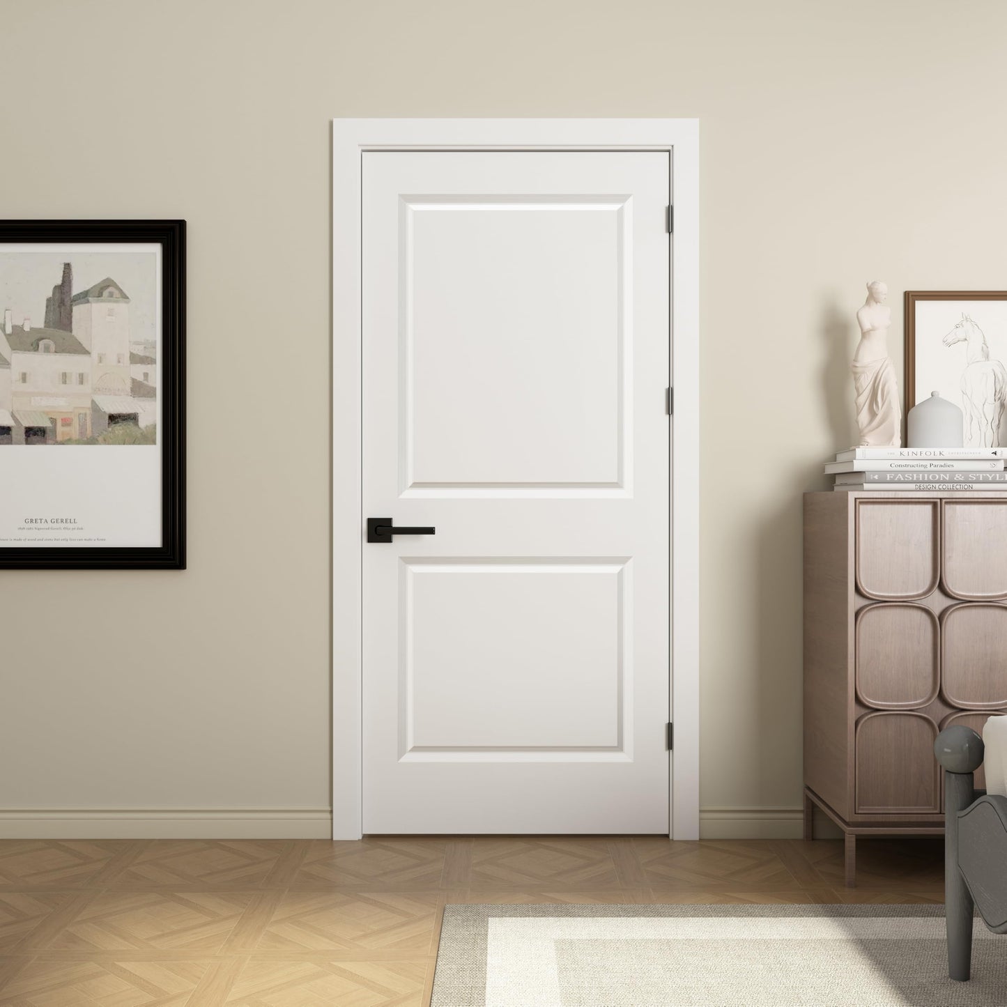 BARNSMITH 36x80 in Raised 2-Panel Square Top Smooth White Primed Molded Door Slab, Paintable Hollow Core Interior Door Panel, for Swing, Pocket, Sliding Door, Durable and Lightweight