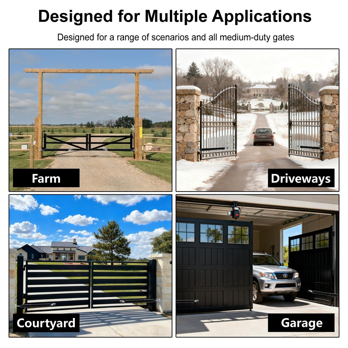 Automatic Dual Gate Opener for Swing Gates up to 660lb*2 16ft, Heavy Duty Electric Opener Kit for Driveway Home Garden, Long-Range Remote Controls Included - Model C025-340
