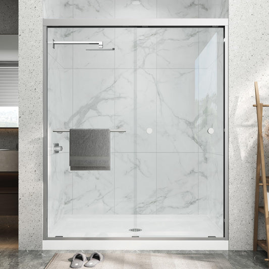 Double Sliding Shower Door 43-48" W x 72" H,Semi-Frameless Glass Shower Door with Nano Explosion-Proof Safety Film, 1/4"(6mm) Tempered Glass,Easy-Clean Bypass Walk-in Shower Door,Brushed Nickel