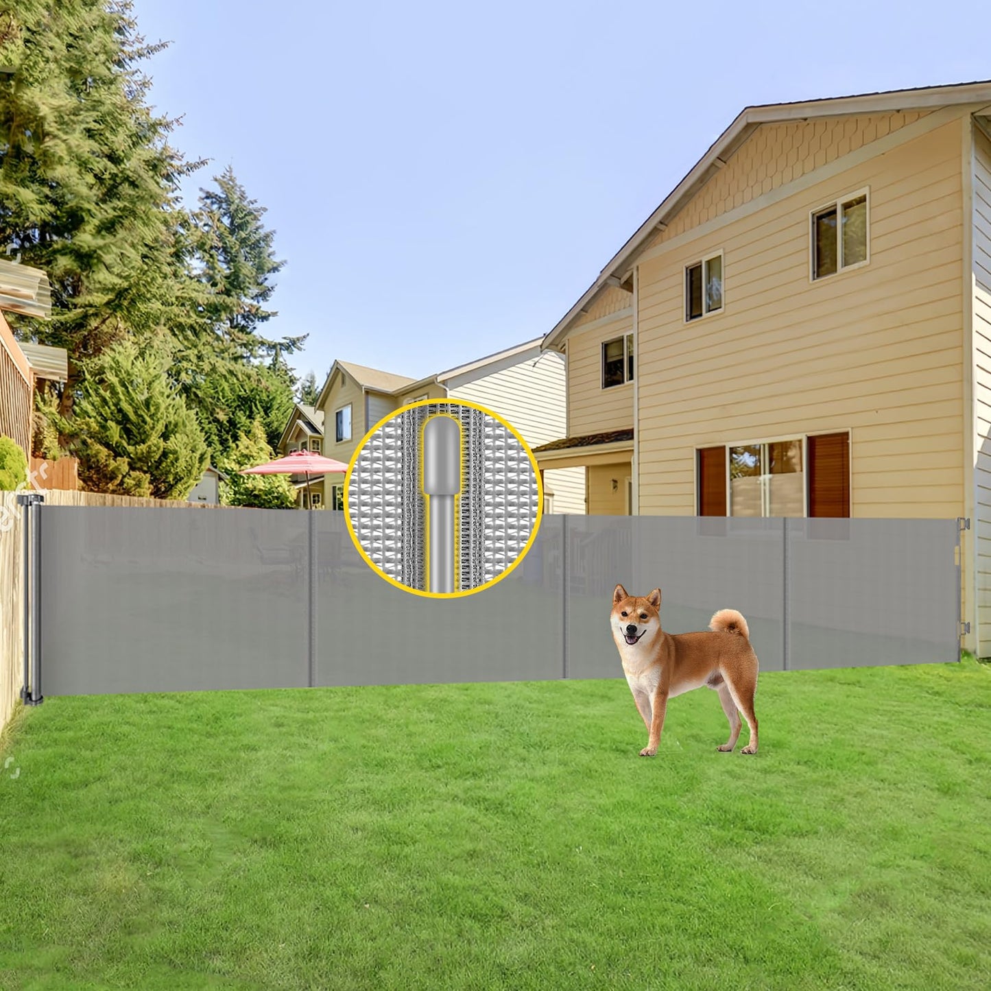 Reinforced 42” Tall x 200” Extra Wide Retractable Gate, Tall Dog Gate with Support Rods, Extra Long Baby Gate for Large Opening Indoor Safety Gate for Doorways Outdoor Garage Gates for Dogs, Gray