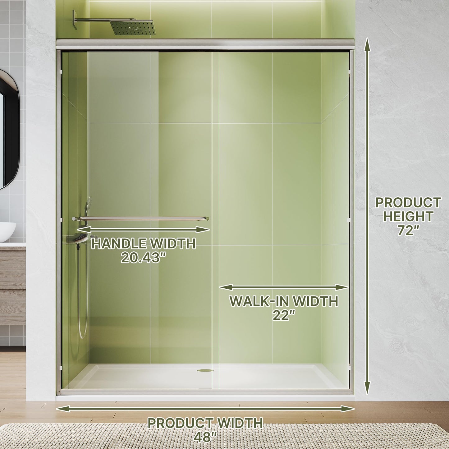 ELEGANT Double Sliding Shower Door 44-48" W x 72" H, Semi-Frameless Bypass Shower Glass Door with Dual Towel Bar Handles, 1/4" Tempered Glass for Walk-in Shower, Brushed Nickel