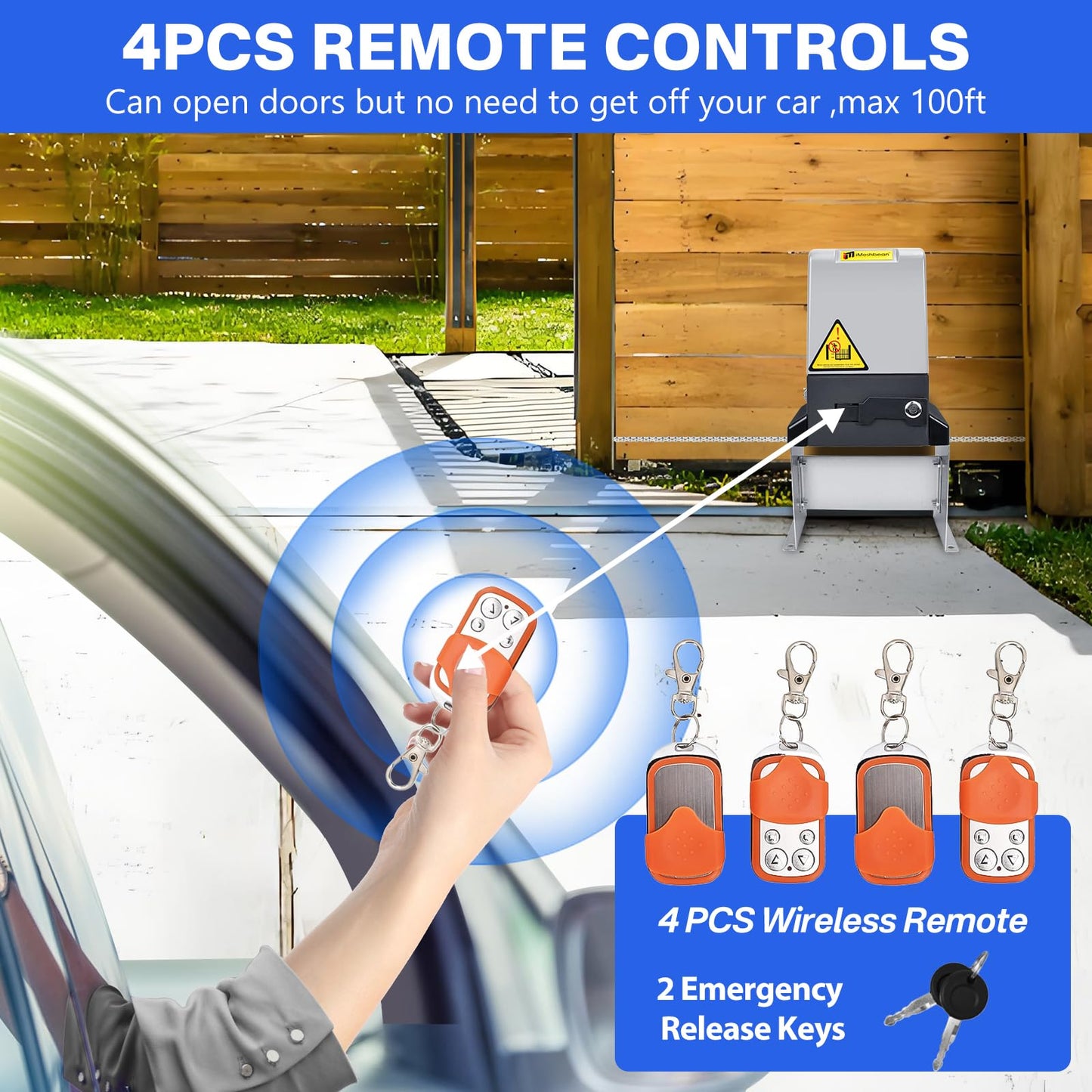 4400LB Automatic Sliding Gate Opener,750W APP Control Electric Rolling Driveway Slide Gate Motor with 4 Remotes,Wireless Keyboard,Gate Operator Hardware Kit for Security,Up to 40FT (Chain Driven)
