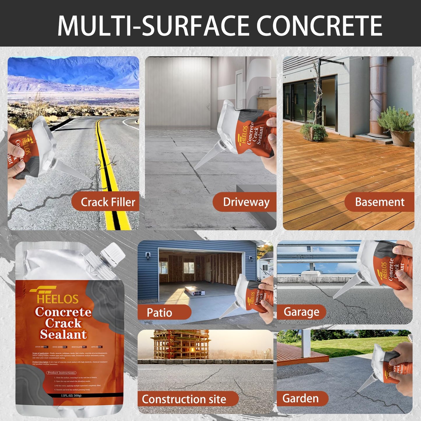 Concrete Crack Filler, 4 Pack Self Leveling Crack Sealant Repair Sealer, High Elasticity Cement Crack Filler, Waterproof Caulking Glue for Driveway, Patio, Sidewalk, Concrete Joint Repair, Grey