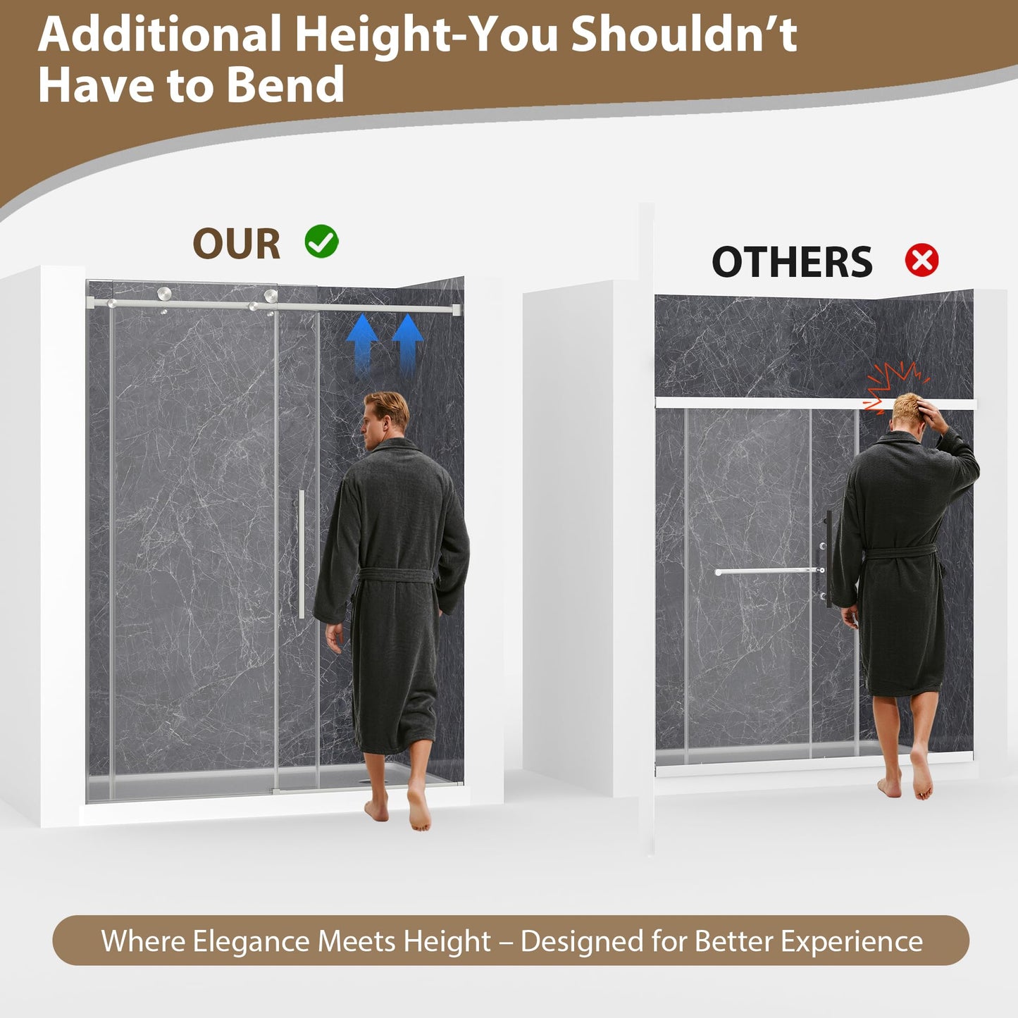 EASYWORC Frameless Glass Shower Door, 43-48" W x 76" H Sliding Frameless Shower Door, 1/4''(6mm) SGCC Tempered Glass, Explosion-Proof Film Nano Coating, Stainless Steel Hardware, Brushed Nickel