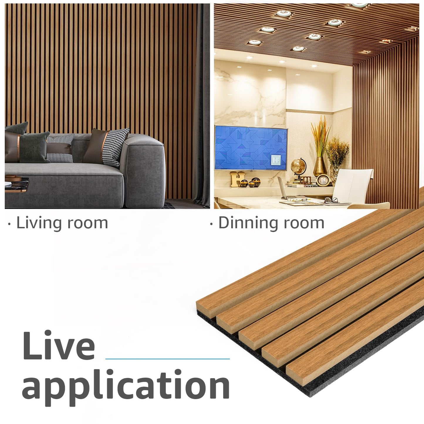 Art3d 6-Pack Acoustic Wood Slat Wall Panels for Interior Decor, 3D Fluted Sound Absorbing Wood Paneling for Accent Wall Ceiling Kitchen Living Room Bedroom Office, 94.5 x 7.9 inch Warm Teak
