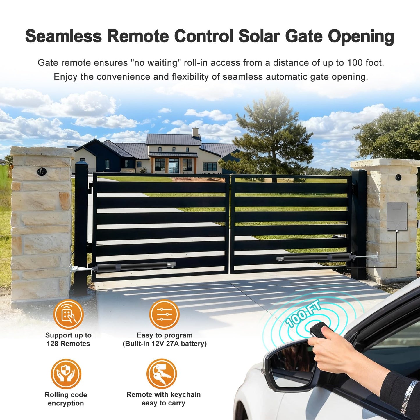Gyxel C01-L Automatic Gate Openers Kit for Dual Swing Gate Up to 14ft Long or 440lb Per Arm, Electric Gate Opener for Driveway Dual Swing Gate with Long-Range Gate Opener Remote, Motor 40W AC Powered