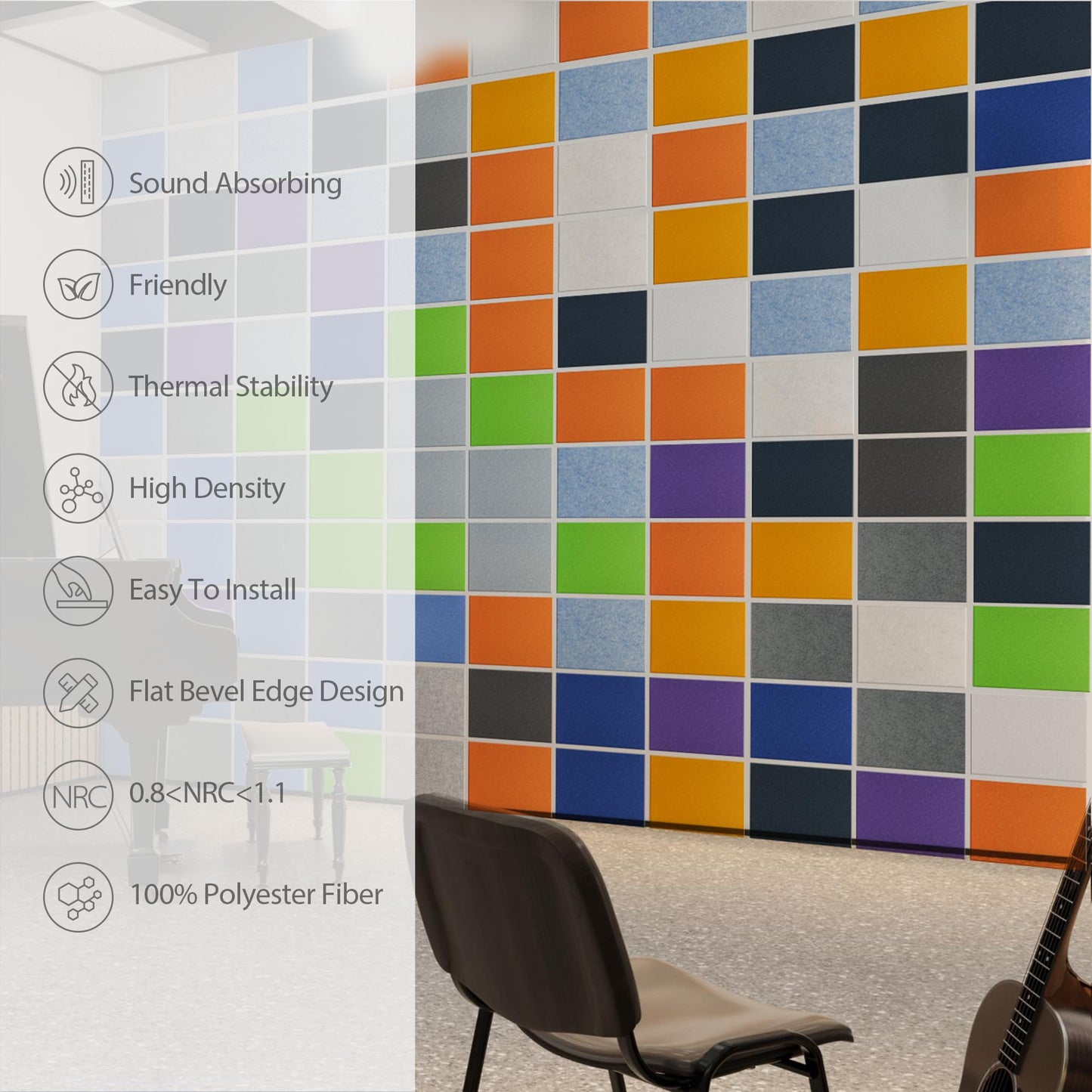 Amantech 12 Pack Acoustic Panels Self Adhesive Sound Proof Foam, High Density Sound Acoustic Panel, 16X12X0.4 Inch 4:3 Rectangle Panels in Home, Office, Reccording Room, Studio, more(Telecom Blue)