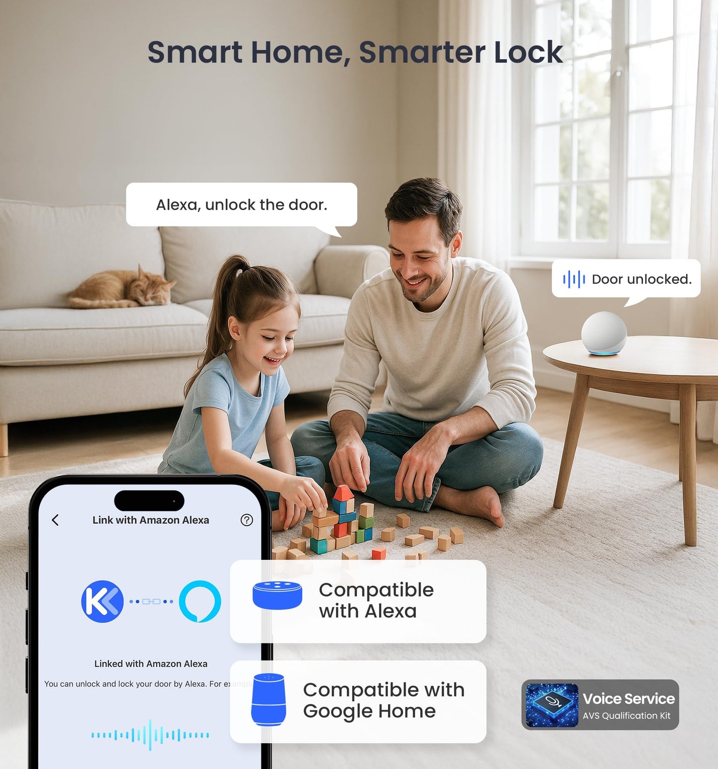 Veise VE029 WiFi Smart Lever Lock, Fingerprint Keyless Entry Door Lock with Handle, Built-in WiFi, Remote App Control, Electronic Digital Knob for Front Door and Bedroom, IP65 Waterproof, Satin Nickel