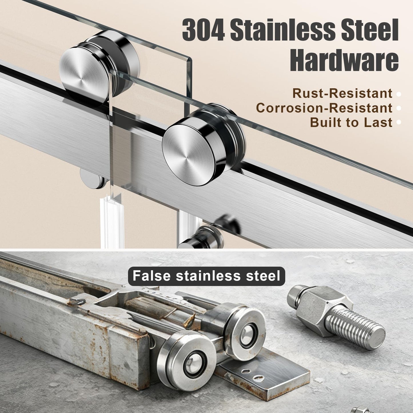 Frameless Stainless Steel Sliding Shower Door, 56-60" W x 72" H - 1/4” (6mm) Thick Tempered Glass Rust-Proof Glass Shower Door with Dual Tracks in Brushed Nickel
