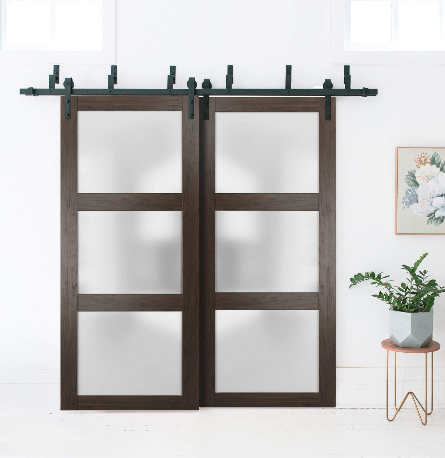 SARTODOORS Slab Barn Door Panel Frosted Glass | Lucia 2552 Chocolate Ash | Sturdy Finished Doors | Pocket Closet Sliding-28 x 96"