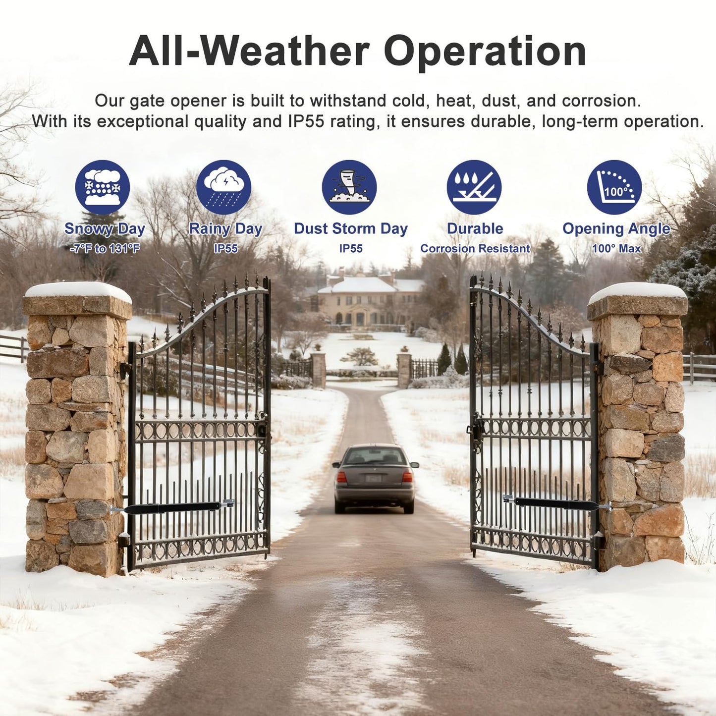 GYXEL C025 Solar Gate Opener with Batteries & Solar Panel for Dual Swing Gates Up to 790lb 18FT per Arm Complete Automatic Gate Opener Kit with Remote Medium-Duty Electric Gate Opener Solar-Powered
