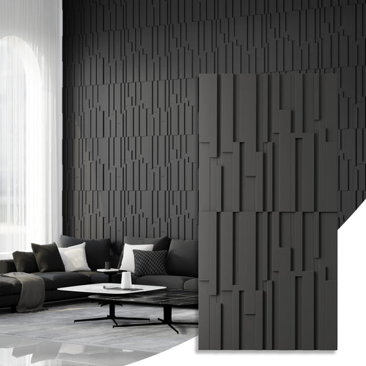 janasse Large PU Decorative Wall Panels, 4-Pack Covers 31 Sq.Ft – 47.2" × 23.6" 3D Architectural Accent Wall Panels for Living Room, TV Wall, Office & Commercial Spaces (Black)