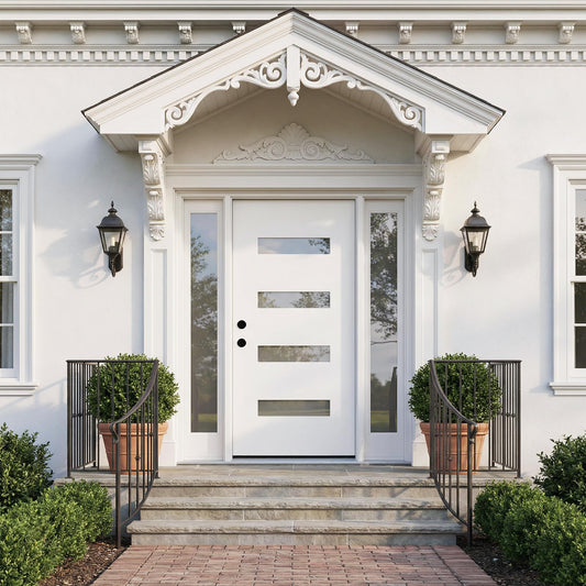 Casaphoria 36" x 80" Fiberglass Entry Door Without Door Frame,Right Hand Inswing Exterior Door Slab,Contemporary Wooden Grain Knock-Down Front Door for Home Entrance, White Door Slab Only