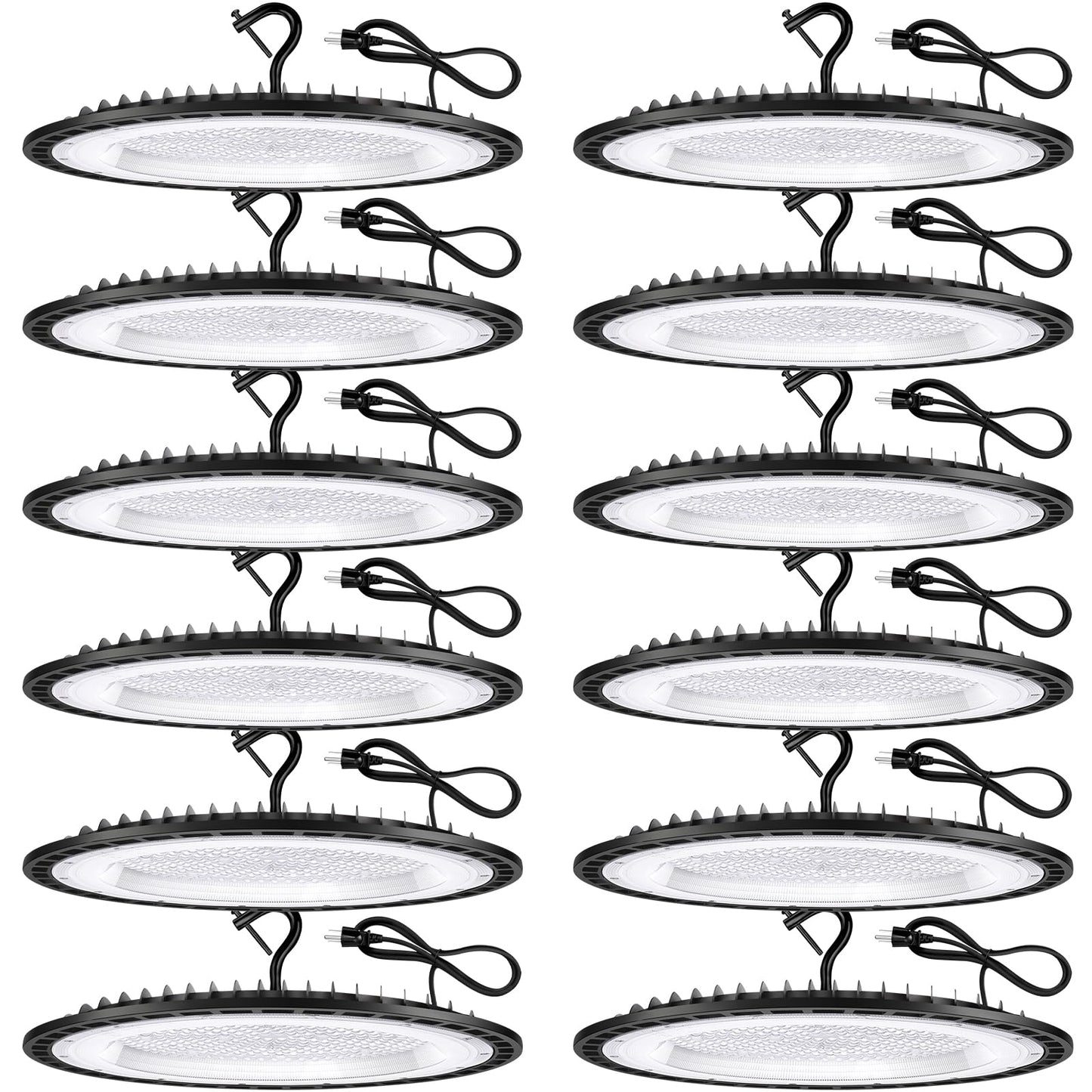 YANYCN 12 Pack 300W UFO Led High Bay Light Fixture,120VAC,5000K Daylight Commercial Shop Bay Lighting,45000LM,[1300W MH/HPS Equiv.] US Plug Area Lighting for Warehouse/Barn/Gym/Factory/Workshop