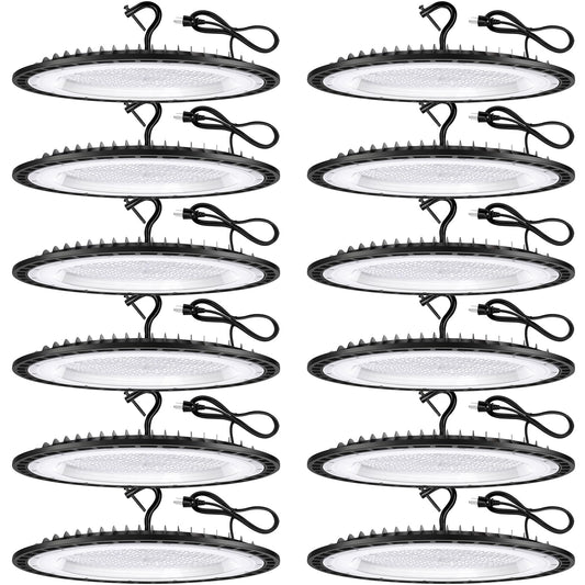 YANYCN 12 Pack 300W UFO Led High Bay Light Fixture,120VAC,5000K Daylight Commercial Shop Bay Lighting,45000LM,[1300W MH/HPS Equiv.] US Plug Area Lighting for Warehouse/Barn/Gym/Factory/Workshop